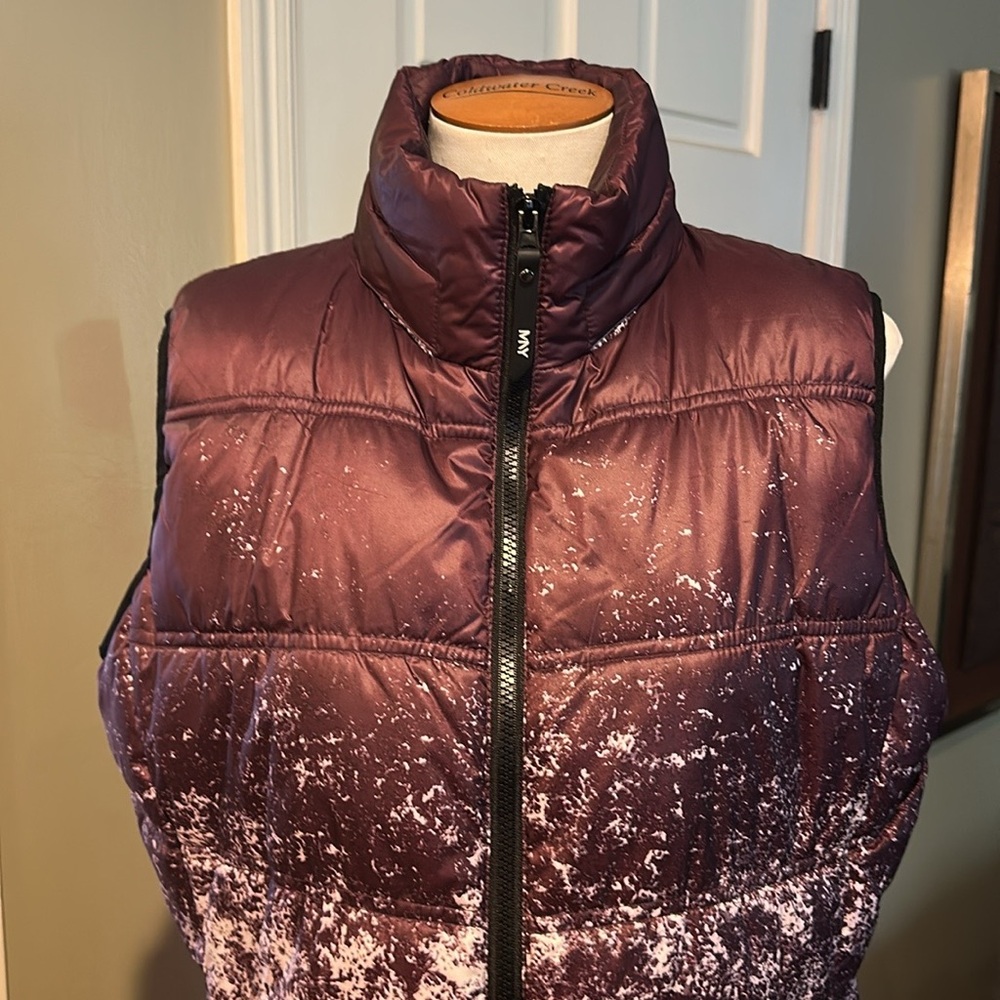 EUC ❄️ Marc New York Puffer Vest Sz Large Snow Ski Purple Black White hood - Picture 6 of 11